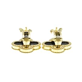 Van Cleef & Arpels-Boucles d'oreilles clous en onyx Vintage Alhambra de Van Cleef & Arpels-Doré