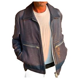 Tom Ford Zip-Pocket Leather Jacket Blue