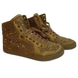 Gucci Cada Bronze Crystal Satin High Top Sneakers Khaki