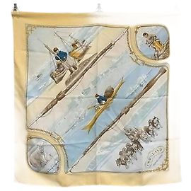 Sciarpa Hermès Carré 90 Gronland Cane Eskimo della Groenlandia Multicolore Beige