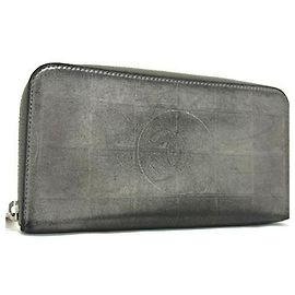 Chanel Gray Leather Long Wallet Brown