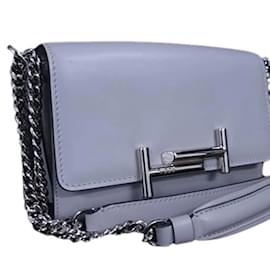 Tod's-Tod's Double T Shoulder Bag in Gray Leather-Brown