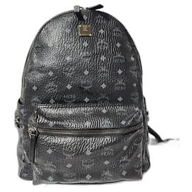 MCM Visetos Leder Rucksack Stark Schwarz Schwarz