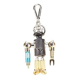 Llavero en forma de robot con logo triangular Saffiano de Prada Negro Plata Dorado