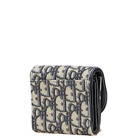 Christian Dior-Christian Dior Dior Oblique Saddle Compact Wallet-Brown,Navy blue