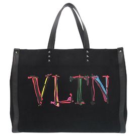Borsa tote in tela/pelle nera Valentino Garavani Nero