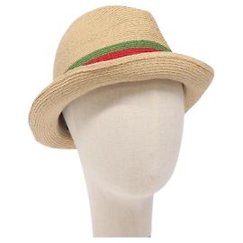 GUCCI Web Sherry Line Hut Abaca Beige Rot Grün 234137 Auth yk18743 Rot Beige Grün