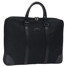 BURBERRY Black Label Business Bag Nylon Black Silver Auth BA3961 Black Silvery