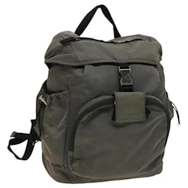 PRADA Backpack Nylon Khaki Silver Auth bs27852 Silvery Khaki