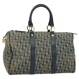 Christian Dior Trotter Canvas Boston Bag Navy Gold Auth ep9664 Golden Navy blue