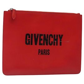 GIVENCHY Clutch Bag Leather Red Silver Auth bs27868 Silvery Red