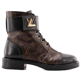 Louis Vuitton-LOUIS VUITTON - Bottines Wonderland Louis Vuitton en cuir et toile monogrammée (T38)-Brown