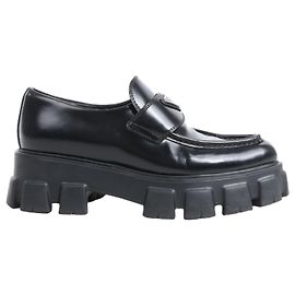 PRADA Spazzolato Triangle Logo Monolith spitze 55mm Slipper in Schwarz, Größe 38,5 EU Schwarz