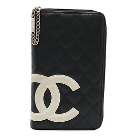 Chanel Cambon Line Coco Mark Round Long Wallet Black Pink White