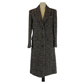 Gucci Black/White Single-Breasted Birdseye Long Coat Black White