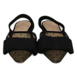 Sapatilhas slingback com laço de bolinhas e detalhe em malha preta Christian Dior Preto