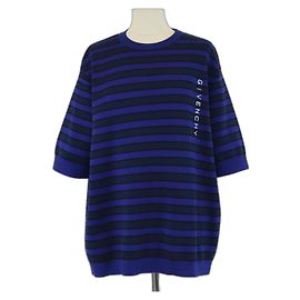 Camiseta de manga curta bordada com listras azuis em duas tonalidades Givenchy Azul