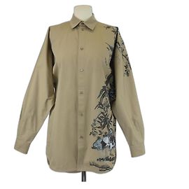 Camisa larga de estampado floral y de pájaros en caqui de Christian Dior Caqui