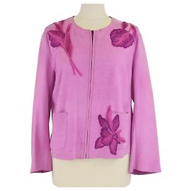 Blumarine Bluemarine Lavender Flower Embroidered Zip Front Jacket Lavender