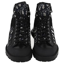 Christian Dior-Dior Homme Black/Blue Oblique Combat Boots-Black,Blue