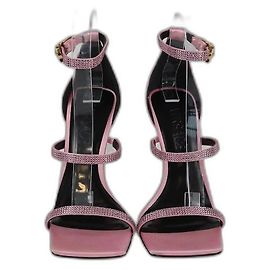 Versace Pink Safety Pin Ankle Strap Sandals Pink
