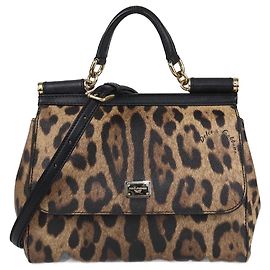 Dolce & Gabbana Black/Beige Leopard Print Small Miss Sicily Top Handle Bag Black Beige