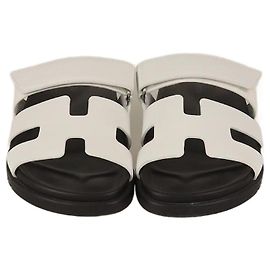 Sandálias Chypre planas brancas/negras Hermès Preto Branco