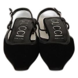 Gucci Black Velvet GG Monogram Slingback Ballet Flats Black