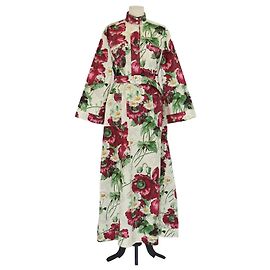 Vestido maxi de manga larga con cinturón de popelina floral multicolor Gucci Multicolor