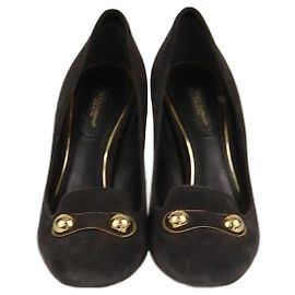Dunkelgraue Blockabsatz-Pumps mit Nieten von Dolce & Gabbana Anthrazitgrau