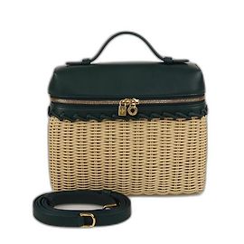 Bolso L19 Loro Piana de mimbre verde con bolsillo extra Norte-Sur Verde