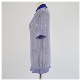 Christian Dior-Dior Homme Blue/White Cable Knit Short Sleeve Polo Shirt-White,Blue