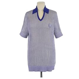 Christian Dior-Dior Homme Blue/White Cable Knit Short Sleeve Polo Shirt-White,Blue