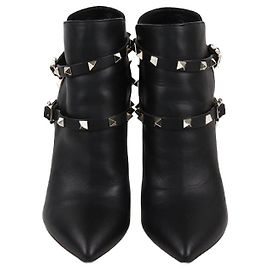 Valentino Black Rockstud Pointed Toe Booties Black