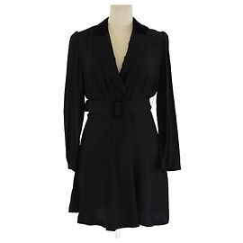 Vestido mini com cinto em veludo com gola jacquard logo Sandro preto Preto