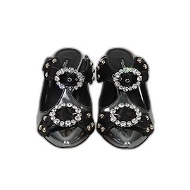 Dolce & Gabbana Metallic/Black Crystal Embellished Cutout Mules Black Metallic