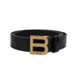 Balenciaga Black Croc Embossed Hourglass Belt Black