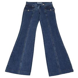 Jeans de perna larga em denim azul com logo bordado Saint Laurent Azul