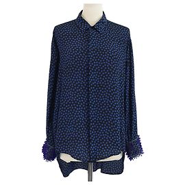Blusa a maniche lunghe con perline a pois blu/neri di Saint Laurent Nero Blu