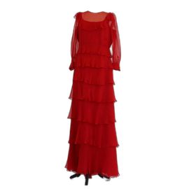 Abito maxi rosso con volant e maniche lunghe Valentino Altro