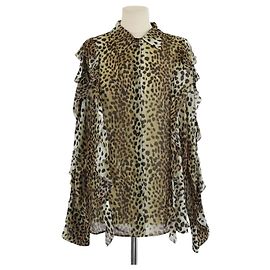 Blumarine Brown Leopard Printed Ruffled Long Sleeve Blouse Brown Leopard print