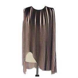 Stella Mc Cartney Stella McCartney Peach/Black Striped Pleated Sleeveless Tops Black Peach
