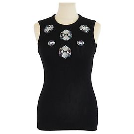 Christian Dior Black Crystal Embellished Sleeveless Top Black