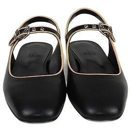 Hermès Hermes Noir/Jaune Malawi Kleo Slingback Flat Sandals Black Yellow