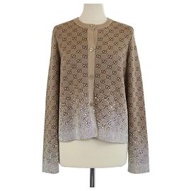 Gucci Brown GG Monogram Gradient Crytsal Embellished Knitted Cardigan Brown