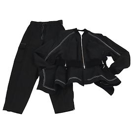 3.1 Phillip Lim Black Layered Flounce Bomber Jacket & Drawstring Tapered Leg Trouser Black