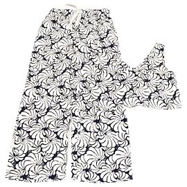 Staud Conjunto de top sem mangas com decote em V estampado floral creme/azul escuro e calças retas com cordão Cru Azul escuro