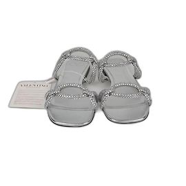 Valentino Silver Chain 1967 Crystal Embellished Slide Sandals Silvery