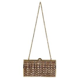 Clutch de cadena en cristal dorado Judith Leiber Castaño Dorado