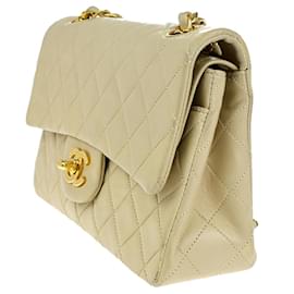 Chanel-Chanel Vintage Classic Double Flap Bag Quilted Lambskin Small-Beige